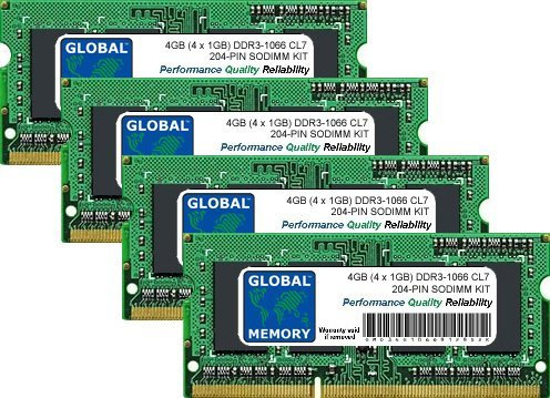 GLOBAL MEMORY 4 GB (4 x 1 GB) DDR3 1066 MHz PC3 – 8500 204-pin SODIMM Memoria RAM Kit per Intel iMac (Mid 2010)