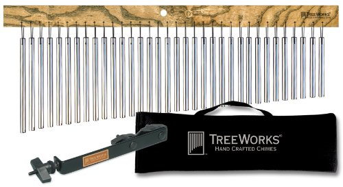 TreeWorks Chimes Complete Chime Set with Mounting Bracket and Bag — Made in U.S.A. — Large Single Row, Tennessee Hardwood, Dark Walnut Wood, Full (TRE35KIT)