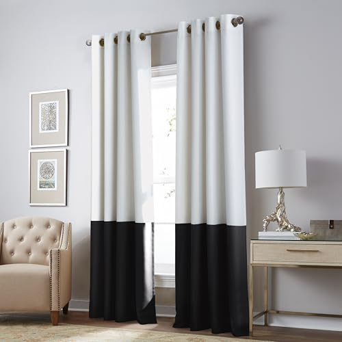 Curtainworks 1Q80370GWT Kendall Curtain Panel, 84L x 52W, White/Dark Grey,Single Panel.