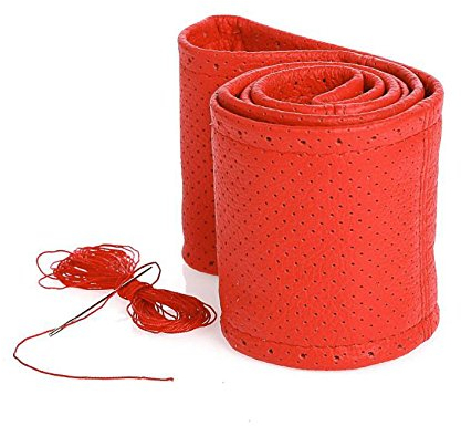 myshopx Lenkradschoner Lenkradhülle Lenkradbezug Echt Leder Farbe ROT PERFORIERT Ø 39-41cm/ 9,5cm