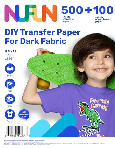NuFun Activities Transferpapier zum Aufbügeln mit Tintenstrahldrucker, für dunkle Stoffe, 21,6 x 27,9 cm