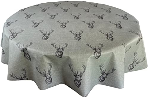 Karina Home Highland Stag Grey PVC Wipe Clean Tablecloth (Round 138cm, Grey)