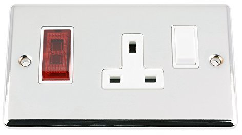 Cooker Control Unit - Polished Chrome - Classic - White Insert - Cooker Switch w/Plug Socket