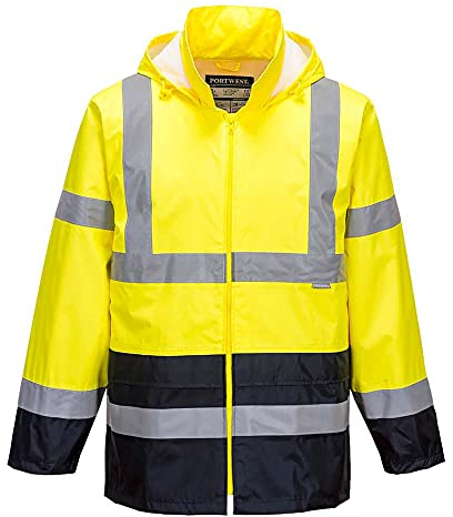Portwest Klassische Kontrast Warnschutz-Regenjacke, Größe: XXL, Farbe: Gelb/Marine, H443YNRXXL