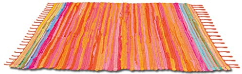 Bestlivings Flickenteppich 60 x 90 cm aus handgewebter Baumwolle in Orange - Coral, viele Variationen