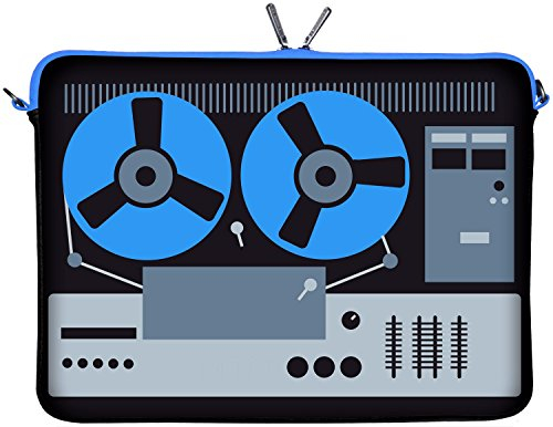 Digittrade LS131-10 Deejay Designer Laptop Neopren Schutzhülle 10 Zoll Netbook Tasche 9,7 bis 10,5 Zoll (26,67 cm) Case Kassettenrekorder Retro blau-schwarz