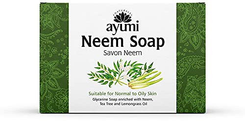 Ayumi Neem & Tea Tree Soap | Acne Body Wash Soap & Hand Wash Soap | Itchy Skin Relief for Adults Hand Soap | Shaving Soap & Mens Body Wash | Natural Soap for Athletes Foot Treatment |(Pack of 1) 100g