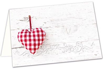 Logbuch-Verlag 100 Tischkarten mit Herz weiß rot kariert Namensschilder Hochzeit Geburtstag Tafelkarten