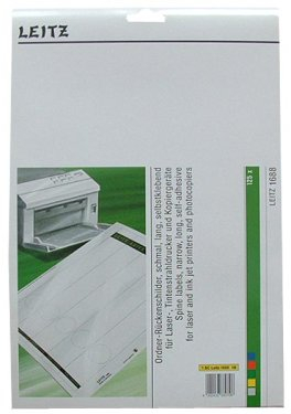Leitz PC-beschriftbare Rückenschilder selbstklebend für Standard- und Hartpappe-Ordner, 125 Stück, Langes und schmales Format, 39 x 285 mm, Papier, gelb, 16880015