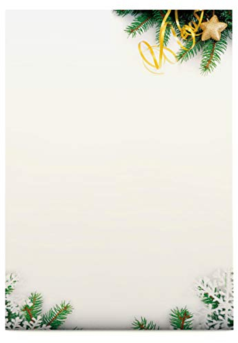 Weihnachtsbriefpapier | Tannenzweige | 50 Blatt weihnachtliches Motivpapier DIN A4 | Briefpapier