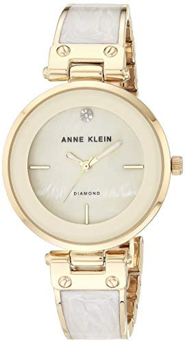 Anne Klein Women's Genuine Diamond Dial Bangle Watch Ivory/Gold