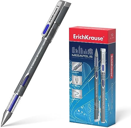 Erich Krause Gelstifte 0,35mm 12er Pack Blau - einfaches und weiches Schreiben - schlanke Form - Gel Kugelschreiber - Gelschreiber für Schule & Bürobedarf - nicht schmierend - MEGAPOLIS