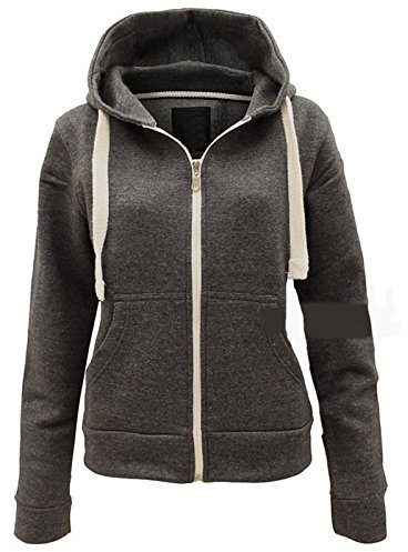 Parsa Fashions Ladies Plain Zip Up Hoodie Womens Fleece Hooded Top Long Sleeves Front Pockets Soft Stretchable Comfortable (Charcoal/2XL UK-16)