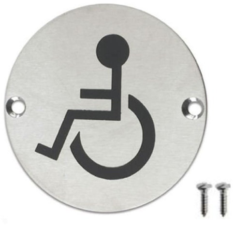 Plaque de porte en acier inoxydable pour toilettes handicapées moins accessibles 75 mm