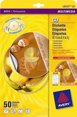 AVERY L6043-25 Box 50 Blätter Etiketten CD/DVD