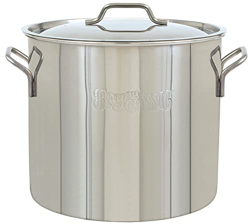 Bayou Classic Bouilloire en acier inoxydable 1430 de 30 litres avec poignées soudées robustes pour une manipulation sûre et couvercle bombé, parfaite pour la cuisson en grandes quantités de soupes,