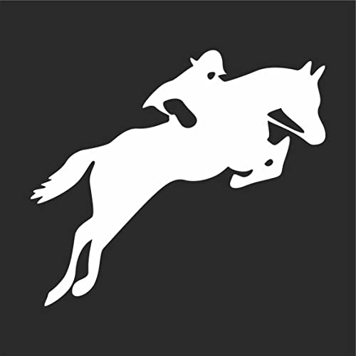 INDIGOS UG Aufkleber - Autoaufkleber - JDM - Die Cut - Pferd Jumping Decal Auto Laptop Window Vinyl - Folie Sticker - weiß - 111mmx88mm