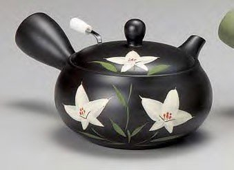 Yamakiikai Black Kyusu(Japanese teapot) with White flowers with a strainer 280cc GL1509 from Japan