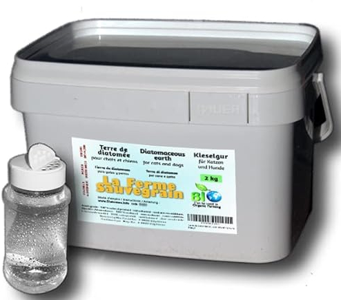 Terre de Diatomée Alimentaire pour Les Poules - Anti-poux Naturel Contre Les poux Rouges - 2kg + poudreur Offert