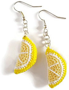 Orecchini limone gialli agrumi all'uncinetto frutta estate ganci in argento 925