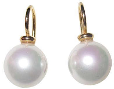 Ohr-Hänger Perlen-Ohrringe klein Muschelkern-Perle weiß 10 mm rund Sterling-Silber gold-plattiert 585 klassisch Goldschmiede-Arbeit Handarbeit klassisch