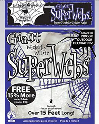 Rubies Telaraña Blanca Gigante para Halloween, Tela de araña elástica con 4 arañas falsas, Decoración Halloween, Fiestas Dia de los Muertos, Noche de Brujas, Fiestas temáticas