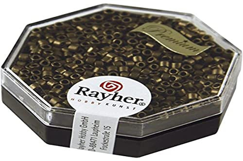 Rayher Delica-Rocailles, Miyuki-Rocailles, metallic, rauchtopas, 2,2 mm ø, Dose 4 g, Perlen zum Auffädeln, Glasperlen klein, 14751563