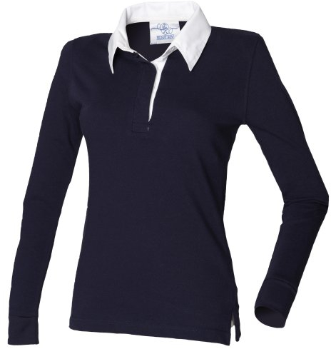 Front Row Womens/Ladies Long Sleeve Plain Sports Rugby Polo Shirt (XL) (Navy/White)