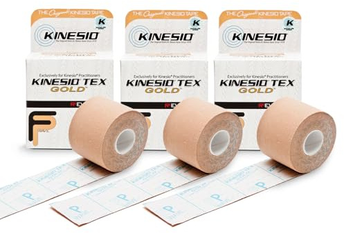 Kinesio Taping - Elastic Therapeutic Athletic Tape Tex Gold FP - Beige – 2 in. x 16.4 ft - 3 Pack