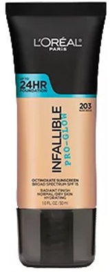 L'Oreal Paris Makeup Infallible Up to 24HR Pro-Glow Foundation, Nude Beige, 1 fl oz.