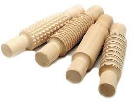 Four Wooden Rolling Pins (1 Plain, 3 Assorted Patterns)