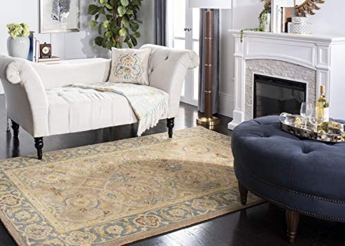SAFAVIEH Anatolia Collection Area Rug - 5' x 8', Brown & Blue, Handmade Traditional Oriental Wool, Ideal for High Traffic Areas in Living Room, Bedroom (AN549A)