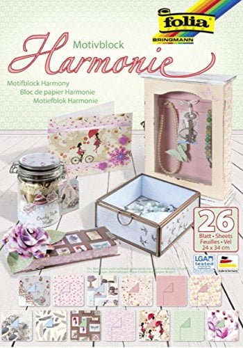 folia 47449 - Motivblock Harmonie, 24 x 34 cm, 26 Blatt sortiert, 13 x Motivkarton 270 g/qm und 13 x Motivpapier 80 g/qm, für vielfältige Bastelarbeiten