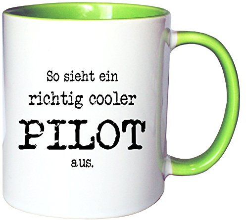 Mister Merchandise Kaffeetasse Becher So Sieht EIN richtig Cooler Pilot aus, Farbe: Weiß-Grün