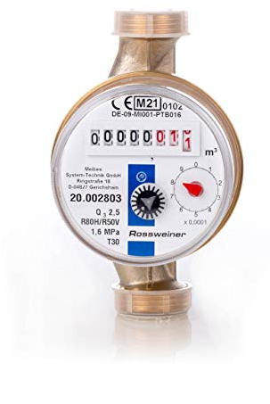 Rossweiner 1270061B3 Wohnungs-Wasserzähler Aufputz für Kaltwasser, Q3 2,5m³, Baulänge 110 mm