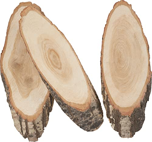 VBS 3er-Set Baumscheiben Oval Schneidebrett Deko Jausenbrett ca. 30x12cm Brotzeitbrett Rindenscheibe 100% Naturprodukt Holz