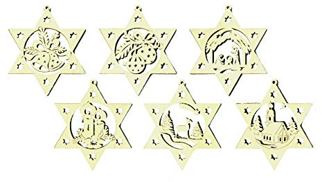 Kuhnert Drechslerei Schmuckanhänger/Baumschmuck - Motiv: Sterne im 6er Set - Höha: ca. 6 cm - Made in Germany