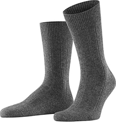FALKE Herren Socken Lhasa Rib M SO Wolle Kaschmir einfarbig 1 Paar, Grau (Light Grey Melange 3390), 43-46
