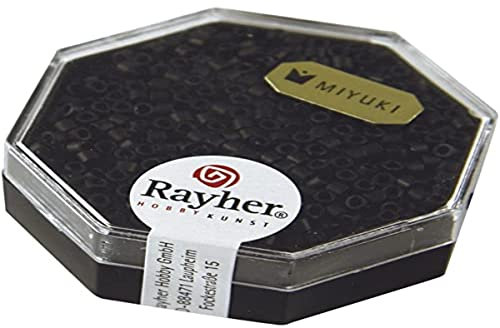 Rayher Delica-Rocailles, Miyuki-Rocailles, schwarz, metallic matt, 2,2 mm ø, Dose 7 g, Perlen zum Auffädeln, Glasperlen klein,14751576