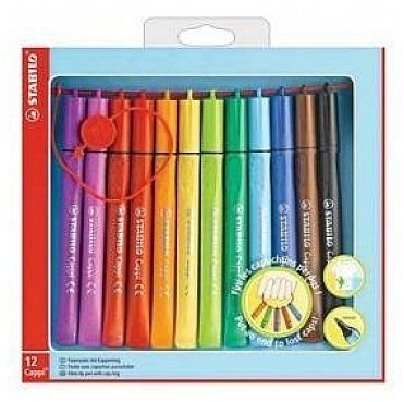 Filzstift mit Kappenring - STABILO Cappi - 12er Pack - mit 12 verschiedenen Farben