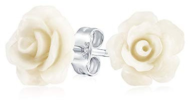 Boucles D'Oreilles Clous Florales Délicates Romantiques En 3D Sculptées En Crème Blanc Cassé Pour Femmes Pour Adolescentes Pour Mère Plaquées Argent