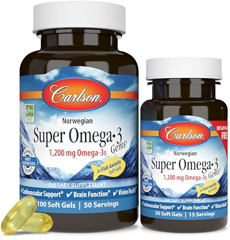 Carlson Super Omega-3 Gems, Pescatarian, 100 + 30 Pescatarian Softgels