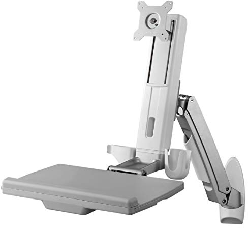 ICY BOX IB-MS600-W Wandhalterung fuer einen Monitor bis zu 24 zoll (61 cm) Bildschirmdiagonale mit Tastatur- und Mausablage,Silber, Grau, Weiß