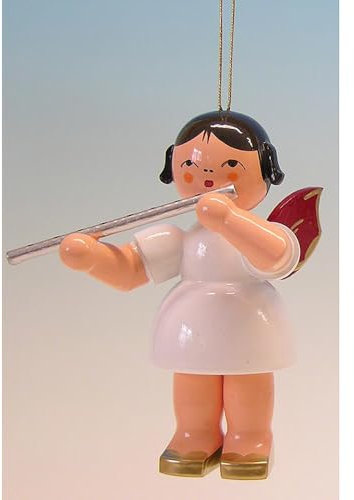 Unbekannt Engel hängend mit Querflöte 90mm, rote Flügel - 199/249/15R