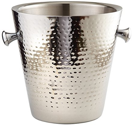 Elegance Hammered Stainless Steel Doublewall Champagne Bucket, 9, Silver