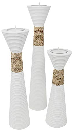 Trendy Wood & Light TEELICHT DEKOARTIKEL Trippel weiß aus Mangoholz