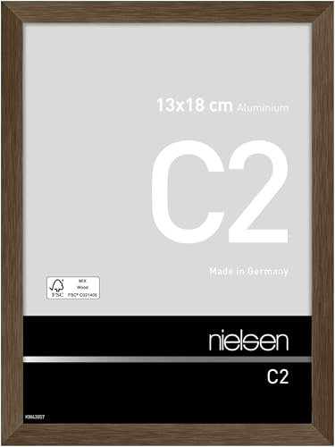nielsen Bilderrahmen, 13 x 18 cm, Aluminium, Walnuss matt, Fotorahmen zum Auftstellen und Aufhängen im Hoch- & Querformat, Echtglas, C2
