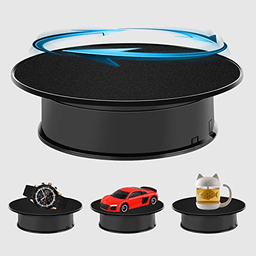 Inovat Upgrade 8 Ultra-Quiet Motorized Rotating Display Stand for Video Photography Products Display, 360 Degree Black Velvet Rotating Turntable for Jewelry 3D Models (Battery Operated, 10LB LOAD)