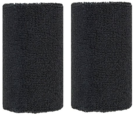 BBOLIVE Schweißband für das Handgelenk, 10,2 cm, in 28 verschiedenen Neonfarben, Baumwoll-Frottee, ideal für alle Outdoor-Aktivitäten (1 Paar) (weiß) (schwarz)