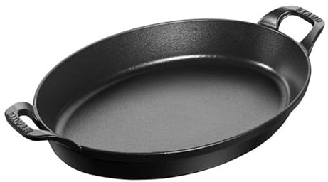 Staub Cast Iron 12.5-inch x 9-inch Oval Baking Dish - Matte Black, Made in France